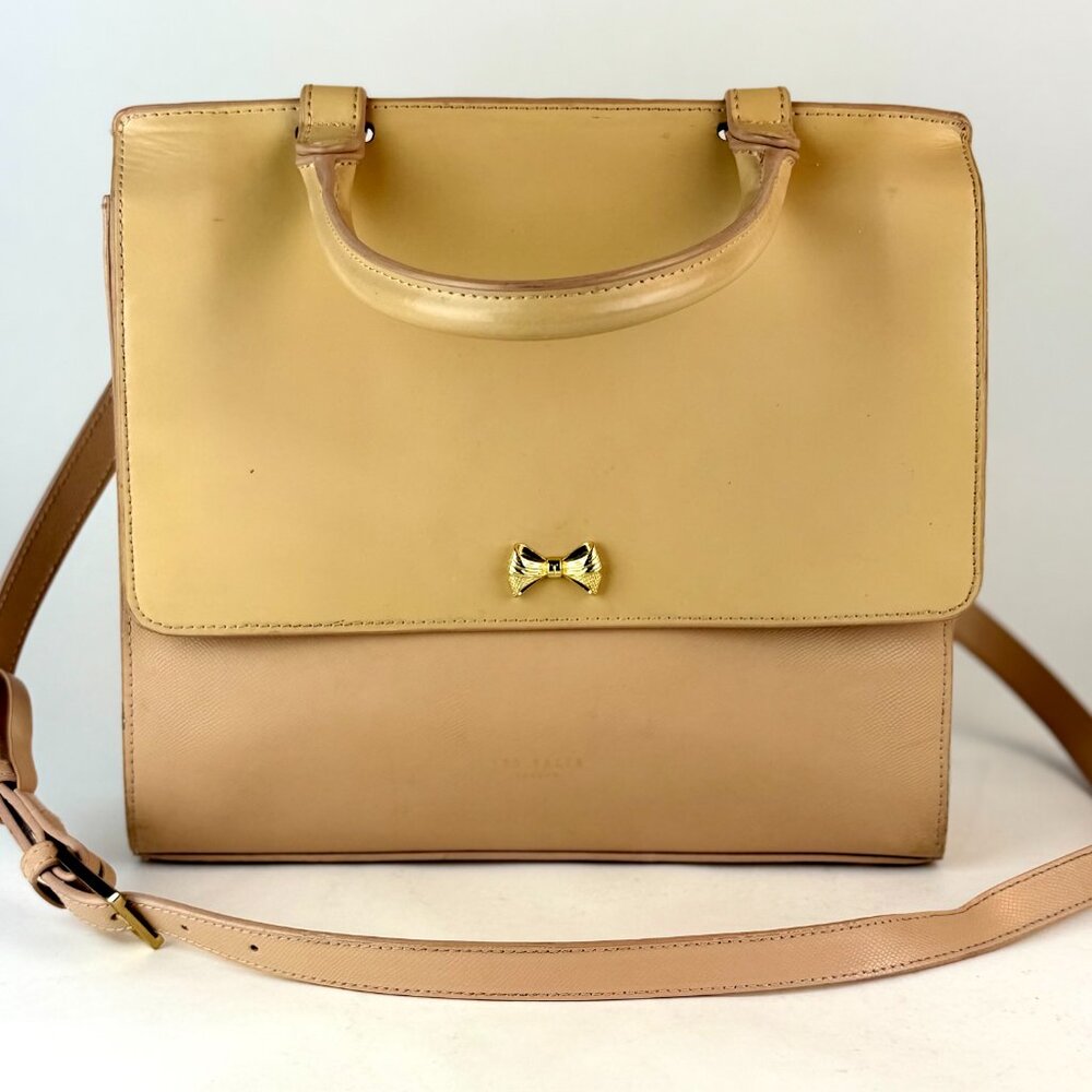 Ted Baker Two-Tone Beige & Cream Crossbody Bag with Gold Bow